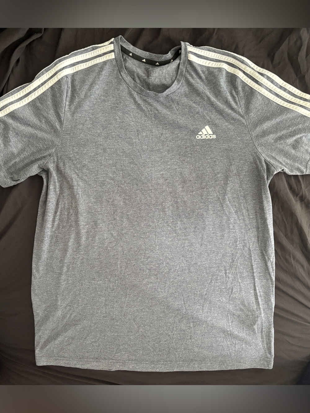 adidas Men’s Gray Tee with White 3-Stripes